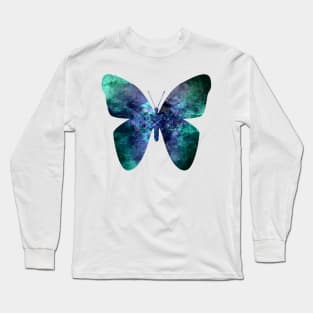 Green blue grungy butterfly Long Sleeve T-Shirt